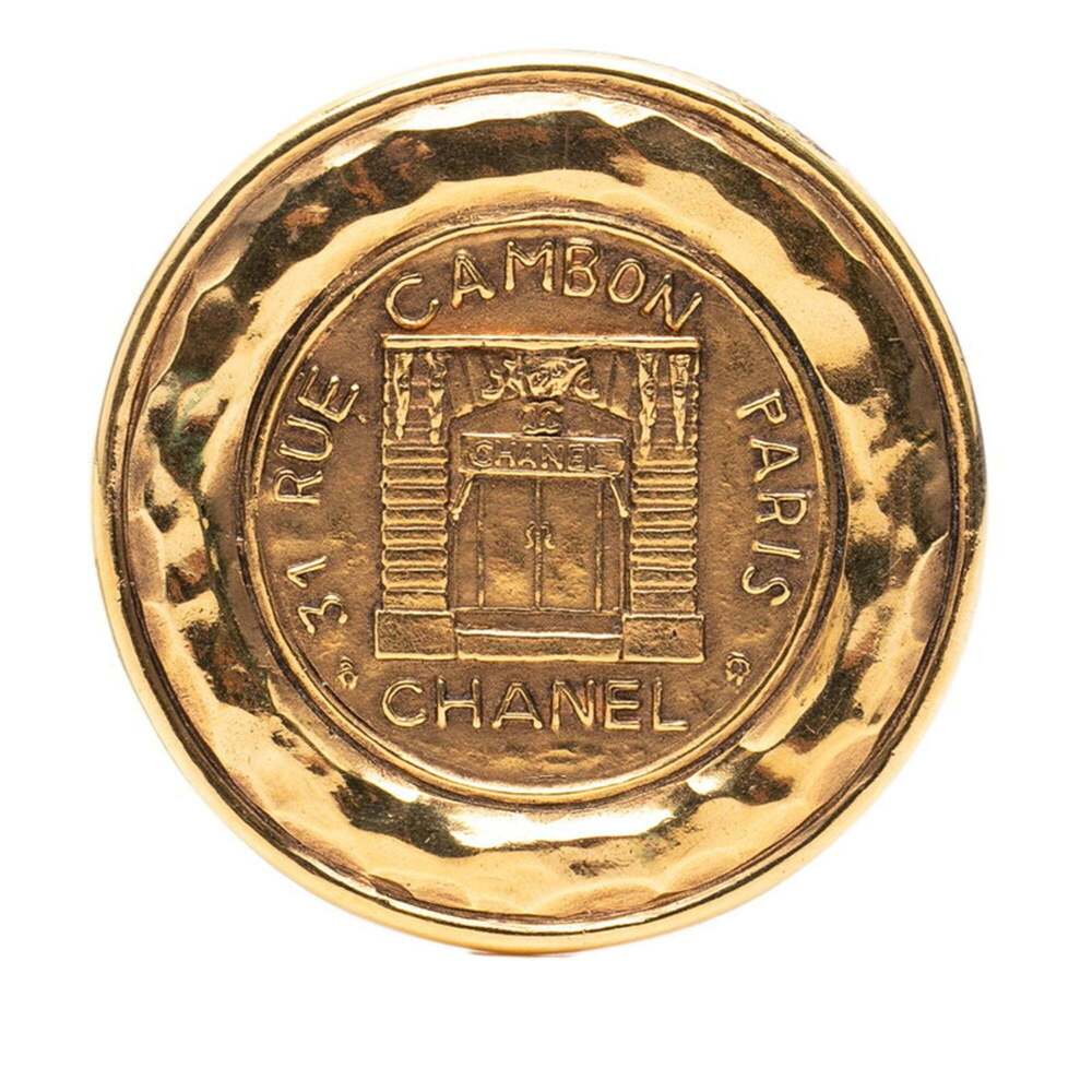 CHANEL Gold Logo Brooch
